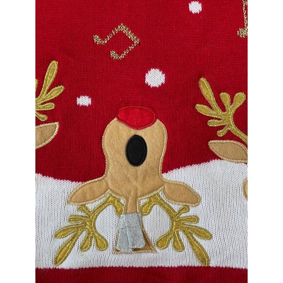 Holiday Time Women's Red Christmas Sweater Reindeer Singing Size XL - Picture 4 of 15